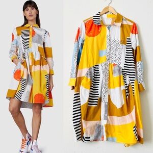 Ellen Rutt x gorman SIZE 8 abstract print long sleeve pocketed shirt dress